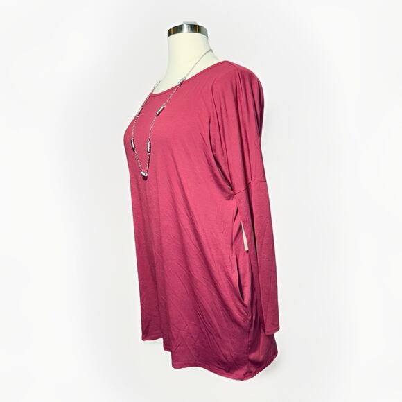 Misia Tunic Women’s 2X Long Sleeve Top Red Wine Pockets Soft Stretchy Comfort - Picture 2 of 9